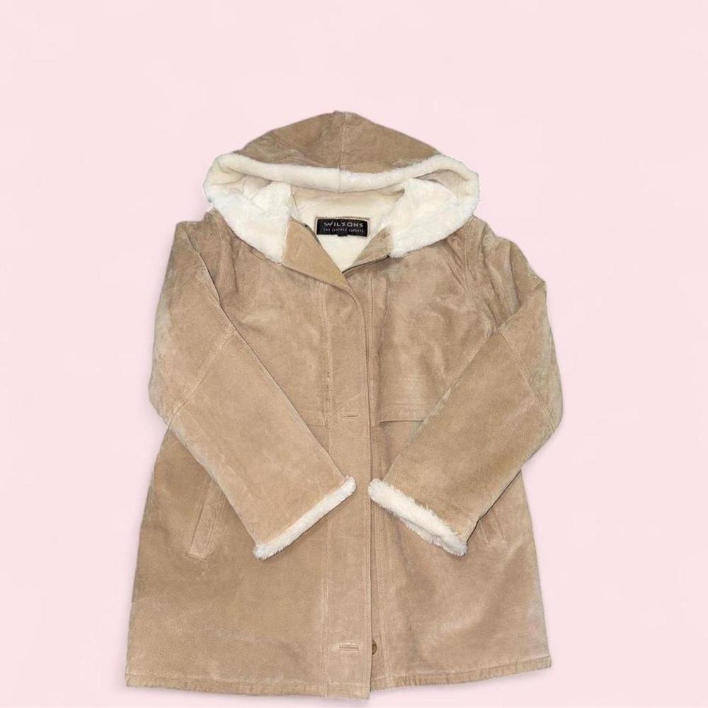 Wilsons Leather Coat Womens Large Suede Hooded‎ Faux Shearling Penny Lane Phoebe